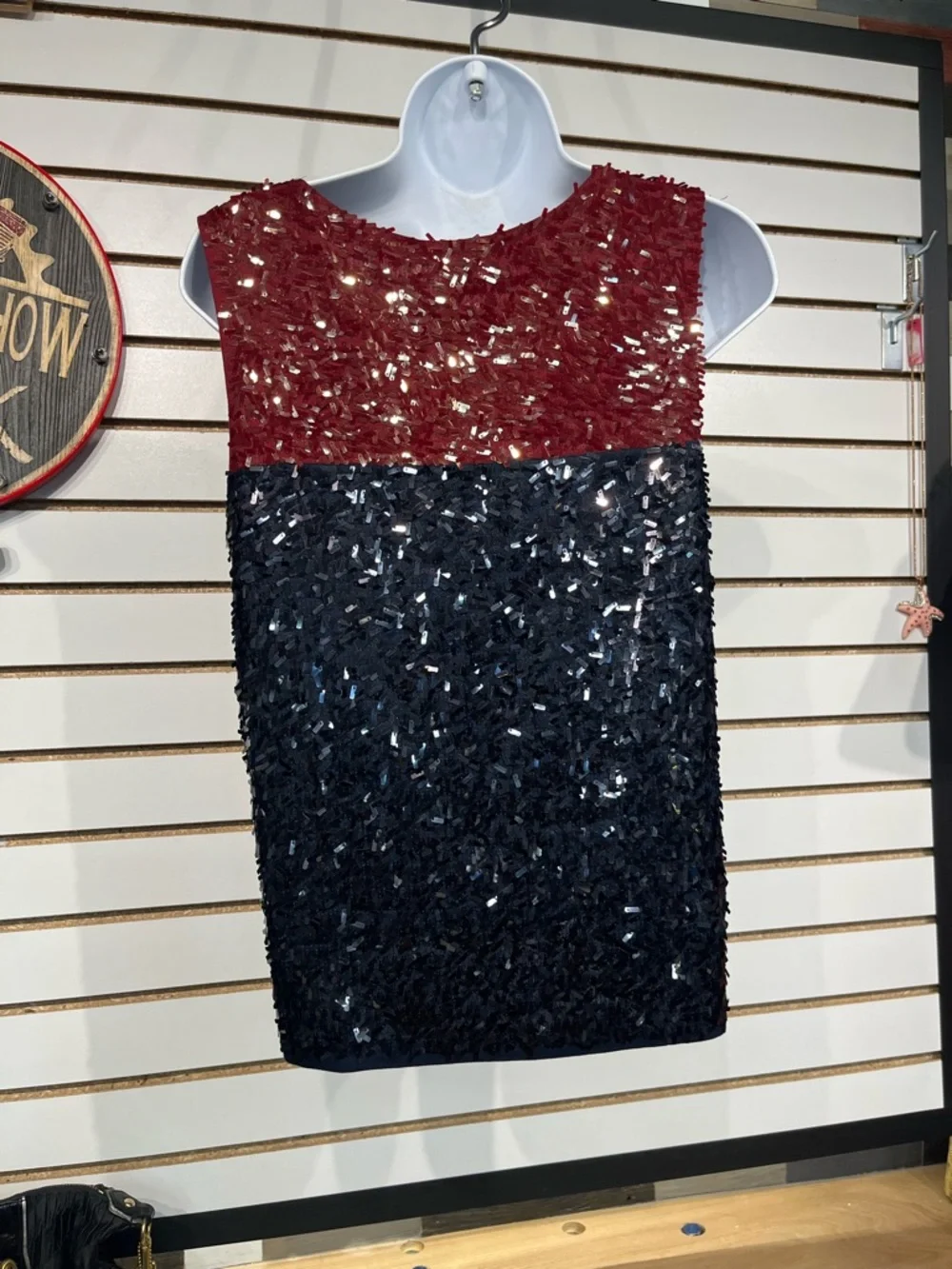 J. Crew navy & red sequined top size small